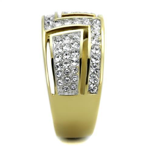 Stainless Steel Two-Tone Gold Ring with Clear Synthetic Crystal for Women - Jewelry & Watches - Bijou Her -  -  - 