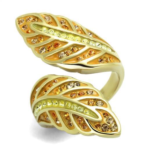 Stainless Steel Women's Ring with Multi Color Synthetic Crystal - IP Gold Plating - Jewelry & Watches - Bijou Her -  -  - 