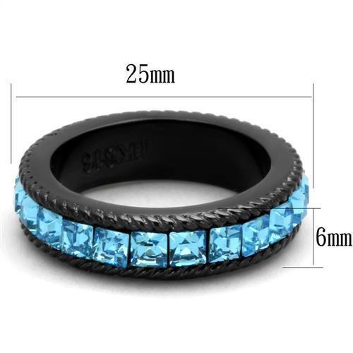 IP Black Stainless Steel Ring with Top Grade Crystal - Sea Blue, 6.80g - Jewelry & Watches - Bijou Her -  -  - 