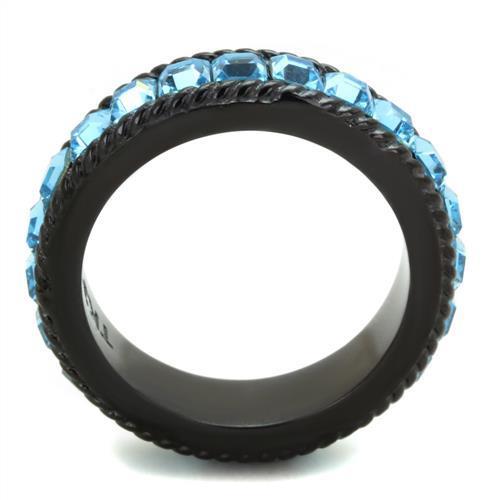 IP Black Stainless Steel Ring with Top Grade Crystal - Sea Blue, 6.80g - Jewelry & Watches - Bijou Her -  -  - 