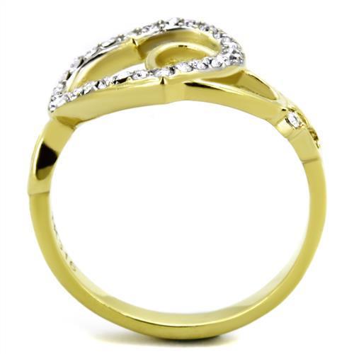 Stainless Steel Two-Tone Ring with Synthetic Crystal for Women - Clear Jewelry - Jewelry & Watches - Bijou Her -  -  - 