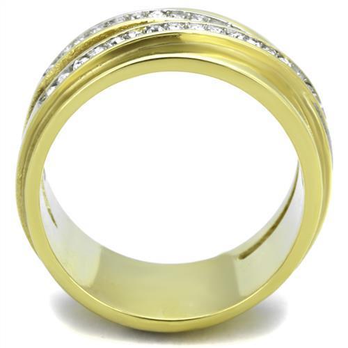 Stainless Steel Two-Tone Gold Ring with Clear Crystal for Women - Hypoallergenic Jewelry - Jewelry & Watches - Bijou Her -  -  - 