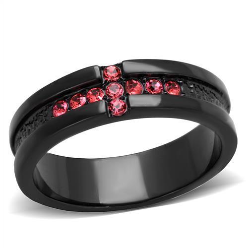 Stainless Steel Women's Rings with Synthetic Crystals - Rose IP Black Plating - Jewelry & Watches - Bijou Her -  -  - 