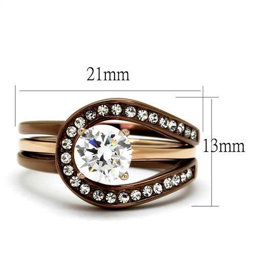 IP Rose Gold and Light Coffee Stainless Steel Ring with CZ Stone - Ships in 1 Day - Jewelry & Watches - Bijou Her -  -  - 