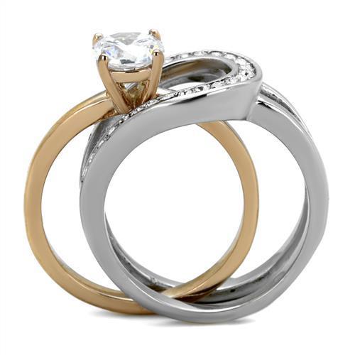 Stainless Steel Two-Tone Rose Gold Ring with Clear Cubic Zirconia - Women's Jewelry - Jewelry & Watches - Bijou Her -  -  - 