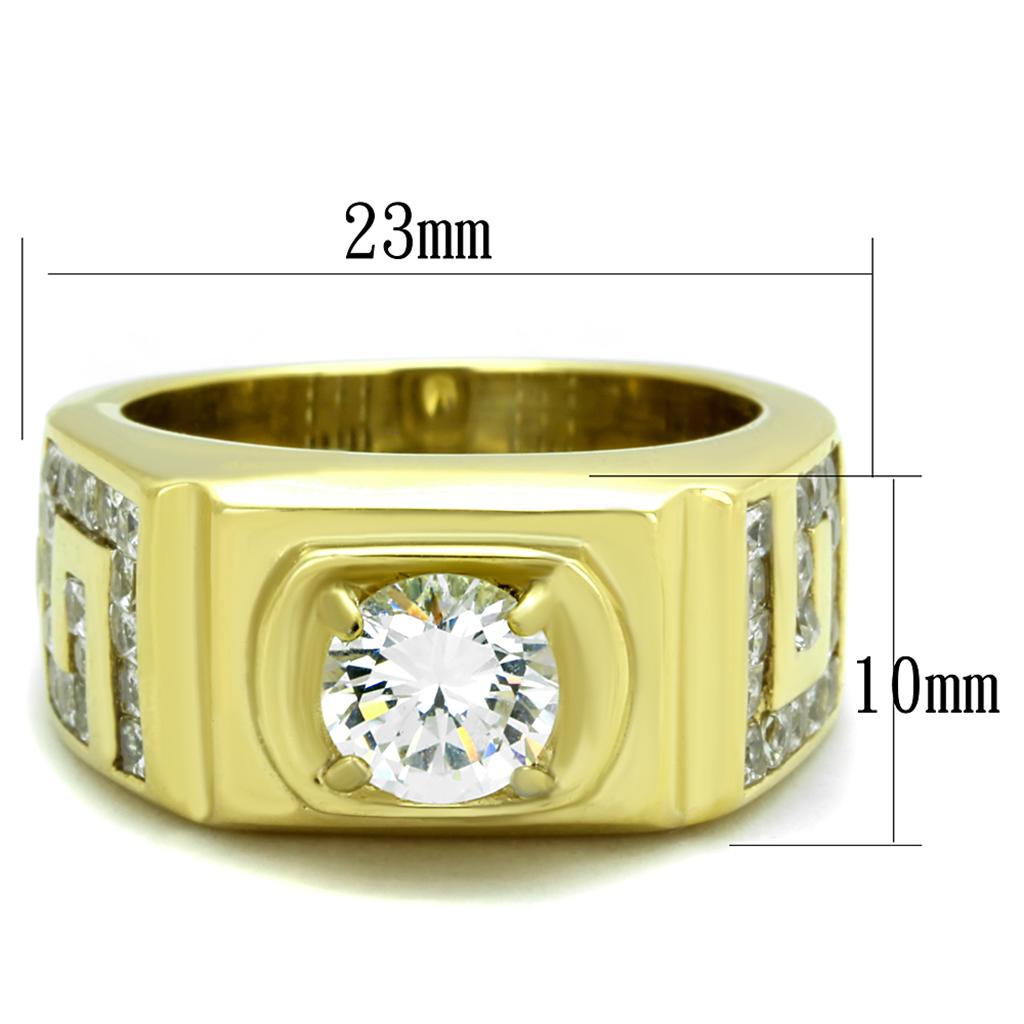 Stainless Steel Men's Ring with Clear Cubic Zirconia - Gold Plated - Jewelry & Watches - Bijou Her -  -  - 