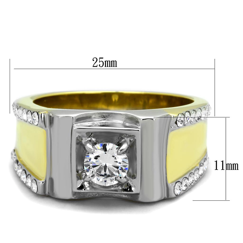 Men's Stainless Steel Two-Tone Gold Ring with Clear Cubic Zirconia - Jewelry & Watches - Bijou Her -  -  - 