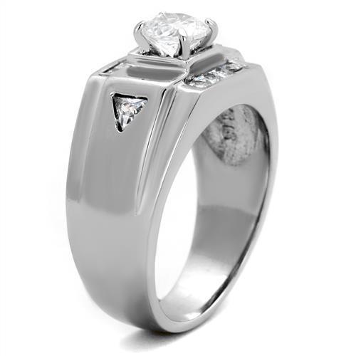 Men's Stainless Steel Ring with Clear Cubic Zirconia - Hypoallergenic and Stylish - Jewelry & Watches - Bijou Her -  -  - 