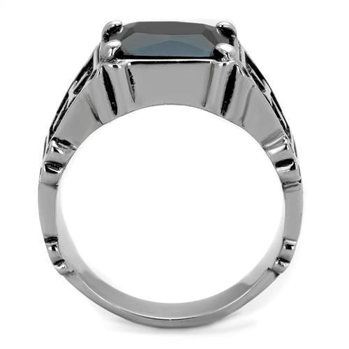 Hypoallergenic Men's Ring - Stainless Steel with Jet Synthetic Glass Stone - Jewelry & Watches - Bijou Her -  -  - 