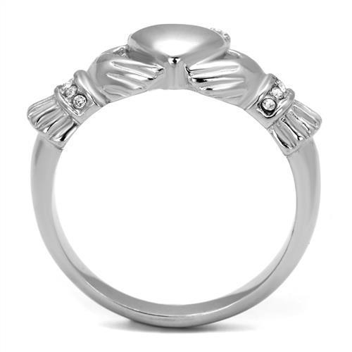 Hypoallergenic Stainless Steel Women's Ring with Clear Synthetic Crystal - Polished Shine - Jewelry & Watches - Bijou Her -  -  - 