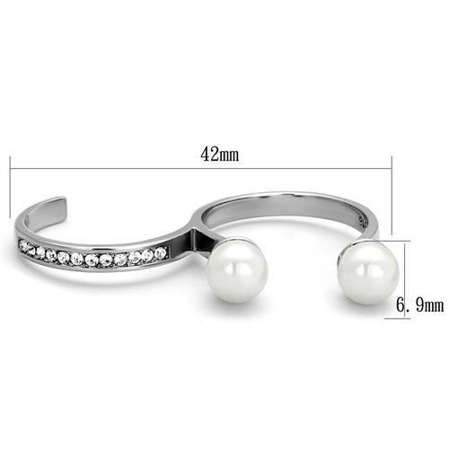 High Polished Stainless Steel Ring with Synthetic Pearl Center Stone - Ships in 1 Day - Jewelry & Watches - Bijou Her -  -  - 