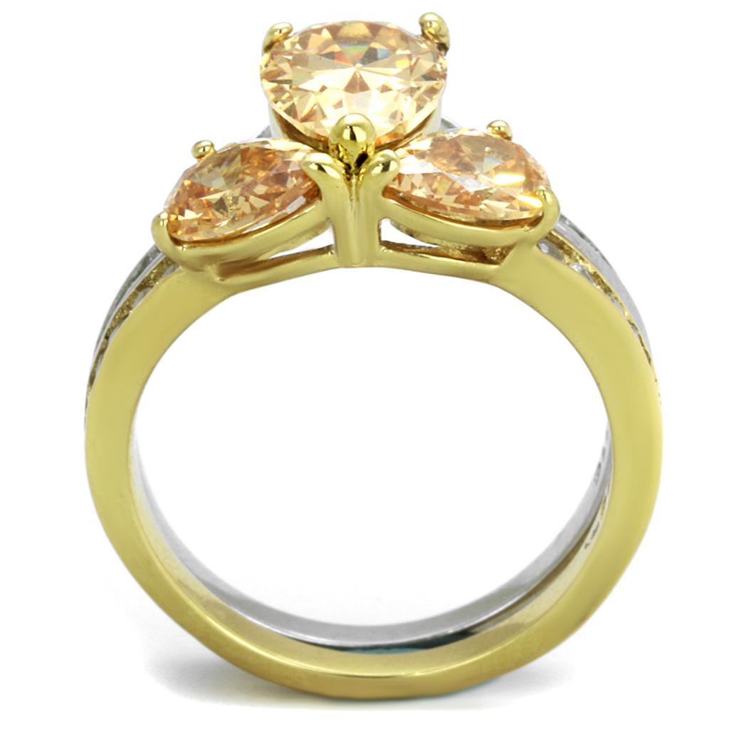 Stainless Steel Two-Tone Gold Ring with Cubic Zirconia and Champagne Stone for Women - Jewelry & Watches - Bijou Her -  -  - 