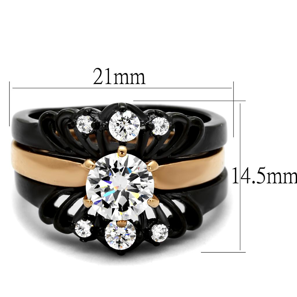 Stainless Steel Women's Ring - Rose Gold & Black with Cubic Zirconia - Jewelry & Watches - Bijou Her -  -  - 