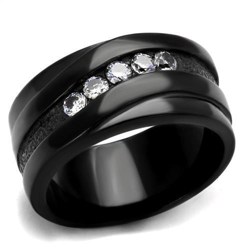 Stainless Steel Women's Ring with Black Ion Plating and Clear Cubic Zirconia - Hypoallergenic Jewelry for Women - Jewelry & Watches - Bijou Her -  -  - 