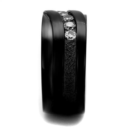Stainless Steel Women's Ring with Black Ion Plating and Clear Cubic Zirconia - Hypoallergenic Jewelry for Women - Jewelry & Watches - Bijou Her -  -  - 