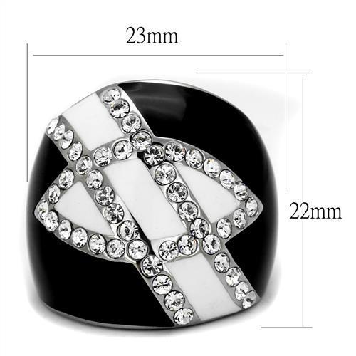 High Polished Stainless Steel Ring with Clear Crystal Center Stone - Ships in 1 Day - Jewelry & Watches - Bijou Her -  -  - 
