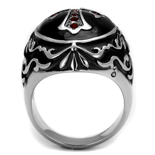 Stainless Steel Men's Ring with Synthetic Crystal - High Polished Siam Design: Hypoallergenic and Stylish - Jewelry & Watches - Bijou Her -  -  - 