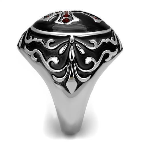 Stainless Steel Men's Ring with Synthetic Crystal - High Polished Siam Design: Hypoallergenic and Stylish - Jewelry & Watches - Bijou Her -  -  - 
