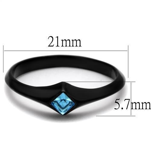 IP Black Stainless Steel Ring with Top Grade Crystal - Sea Blue Color, Ships in 1 Day - Jewelry & Watches - Bijou Her -  -  - 