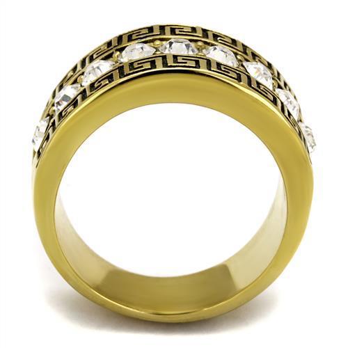 Stainless Steel Men's Ring with IP Gold Plating and Clear Synthetic Crystal - Jewelry & Watches - Bijou Her -  -  - 