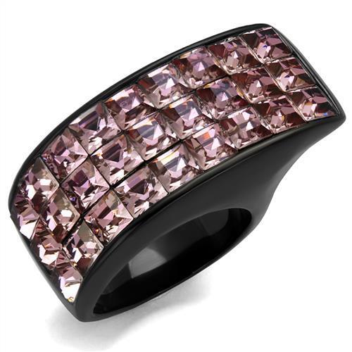 Stainless Steel Women's Ring with Black Ion Plating and Light Rose Synthetic Crystal - Jewelry & Watches - Bijou Her -  -  - 