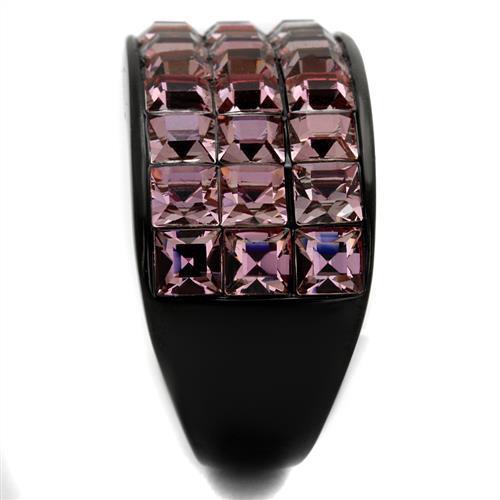 Stainless Steel Women's Ring with Black Ion Plating and Light Rose Synthetic Crystal - Jewelry & Watches - Bijou Her -  -  - 