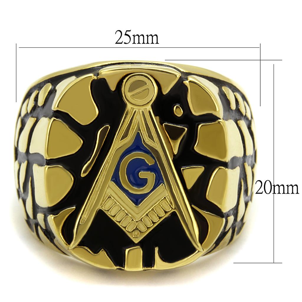 Stainless Steel Men's Ring with IP Gold and Capri Blue Epoxy - Jewelry & Watches - Bijou Her -  -  - 
