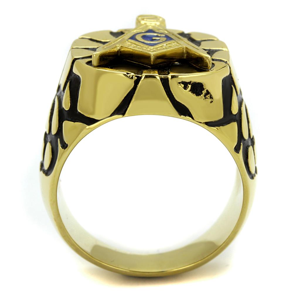 Stainless Steel Men's Ring with IP Gold and Capri Blue Epoxy - Jewelry & Watches - Bijou Her -  -  - 