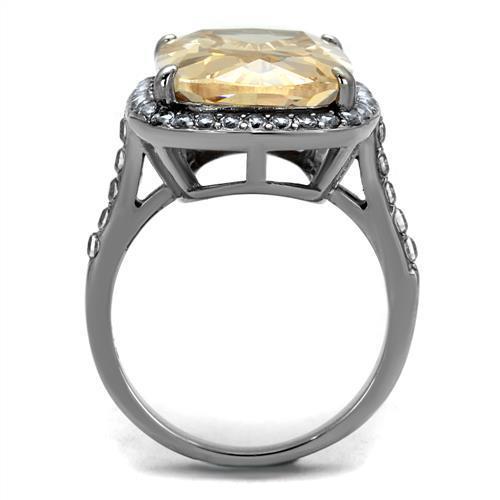 Stainless Steel Women's Ring with High Polished Finish and Champagne Cubic Zirconia - Jewelry & Watches - Bijou Her -  -  - 