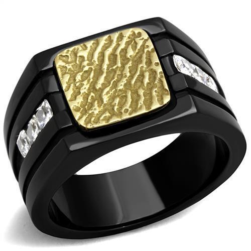 Stainless Steel Two-Tone Cubic Zirconia Men's Ring - Clear Stones - Jewelry & Watches - Bijou Her -  -  - 