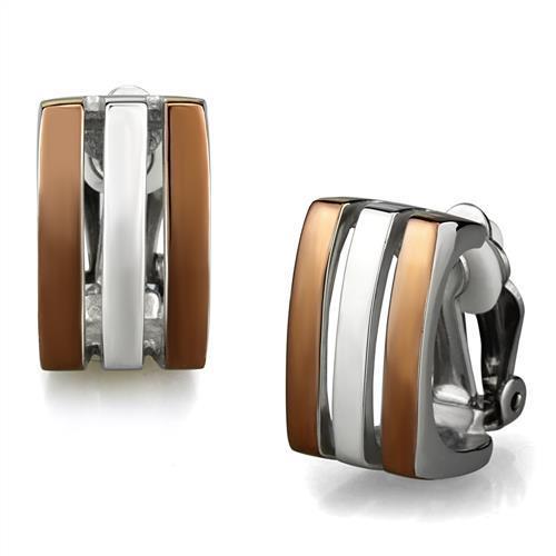 Stainless Steel Two Tone Earrings for Women - IP Light Brown Coffee Finish - Jewelry & Watches - Bijou Her -  -  - 