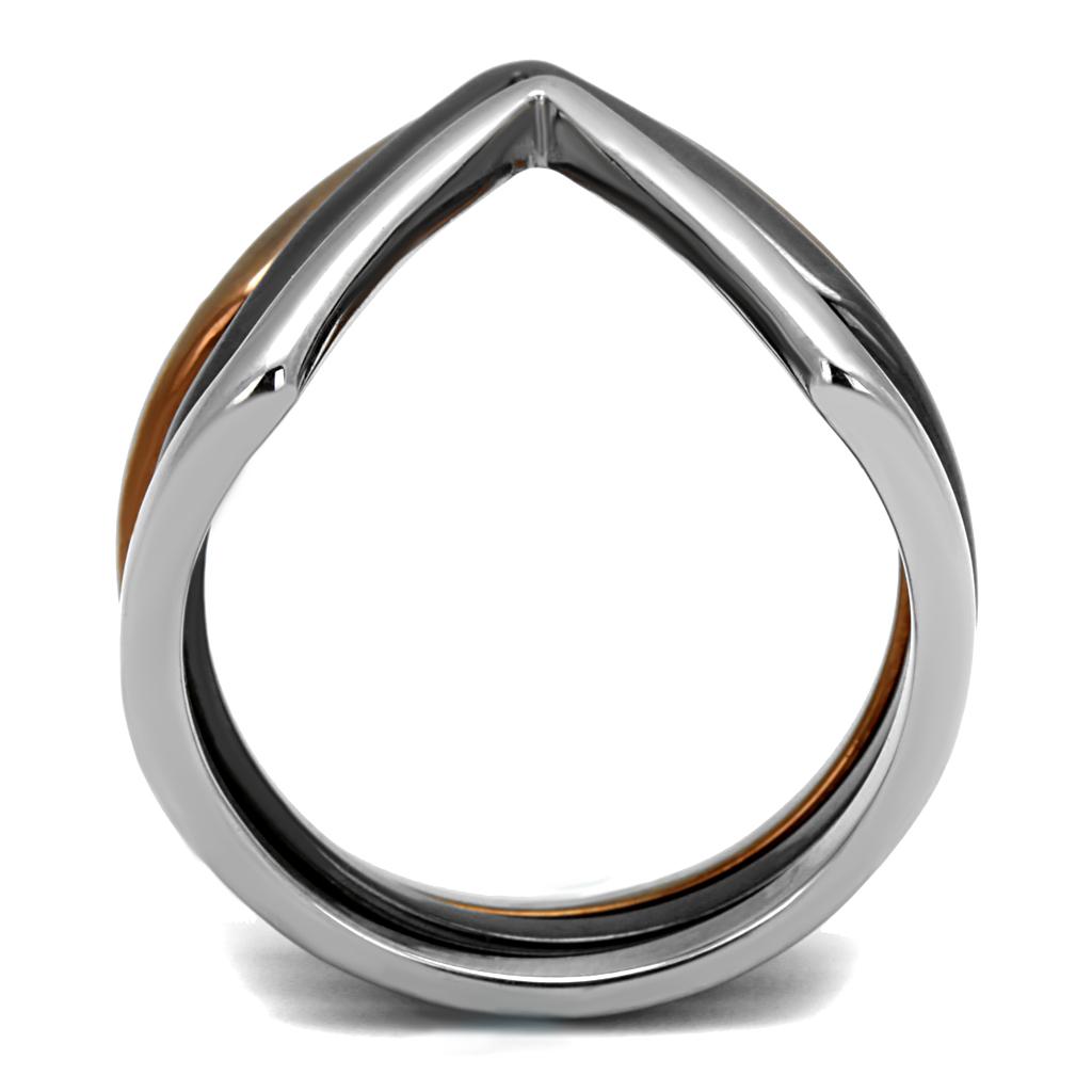 Women's Stainless Steel Three Tone Ring - IP Light Coffee & Black - High Polished - No Stone - Jewelry & Watches - Bijou Her -  -  - 