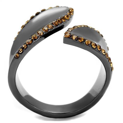 Stainless Steel Women's Ring with Synthetic Crystal and Smoked Quartz - IP Light Black - Jewelry & Watches - Bijou Her -  -  - 