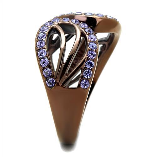 Stainless Steel Women's Ring with Synthetic Crystal and Tanzanite Stones - IP Coffee Light - Jewelry & Watches - Bijou Her -  -  - 