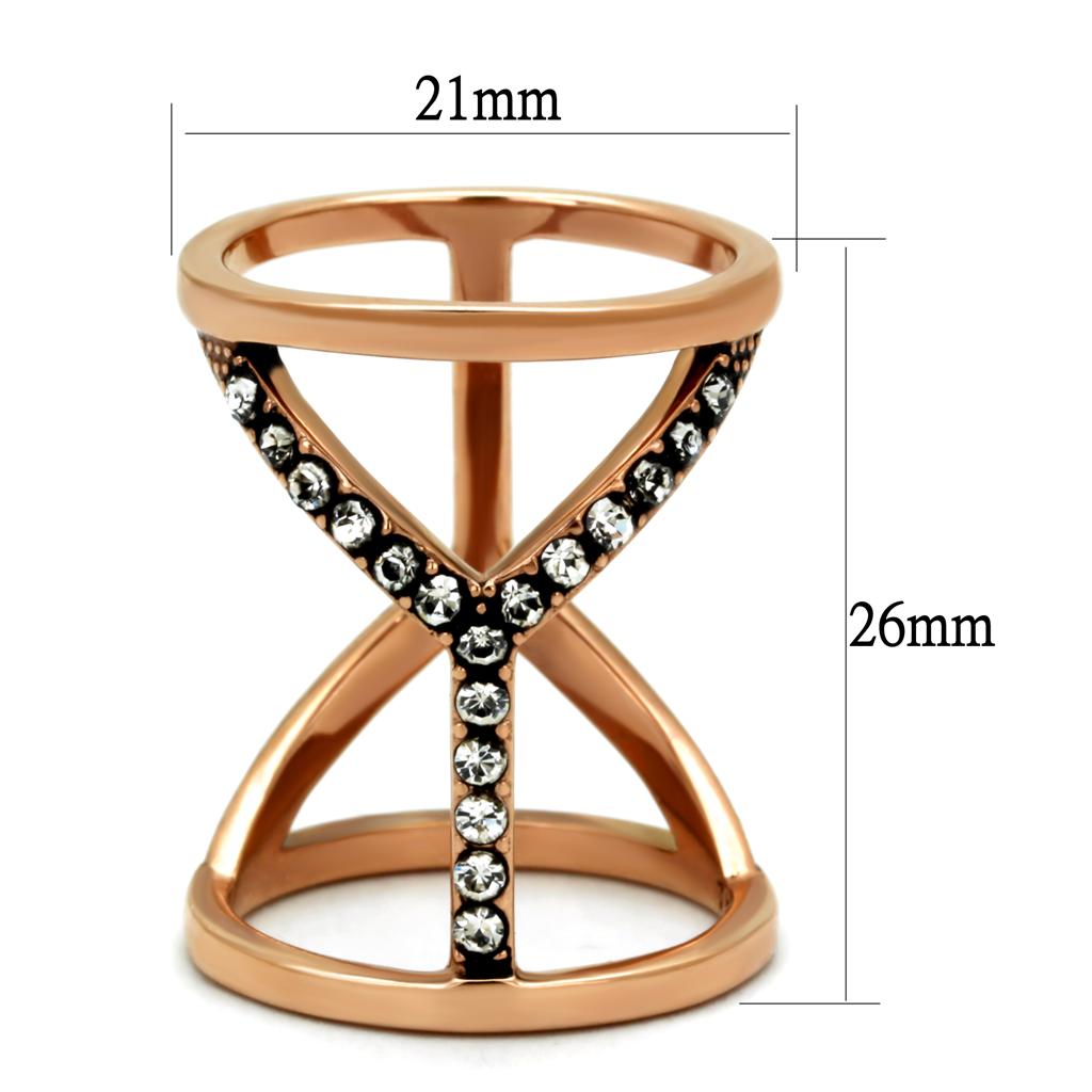 Stainless Steel Women's Ring - Rose Gold with Synthetic Crystal - Jewelry & Watches - Bijou Her -  -  - 