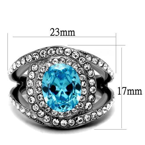 High Polished Stainless Steel Ring - Synthetic Glass Center Stone, Sea Blue Color, 7.45g Weight, Ships in 1 Day - Rings - Bijou Her -  -  - 