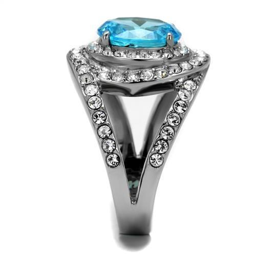 High Polished Stainless Steel Ring - Synthetic Glass Center Stone, Sea Blue Color, 7.45g Weight, Ships in 1 Day - Rings - Bijou Her -  -  - 