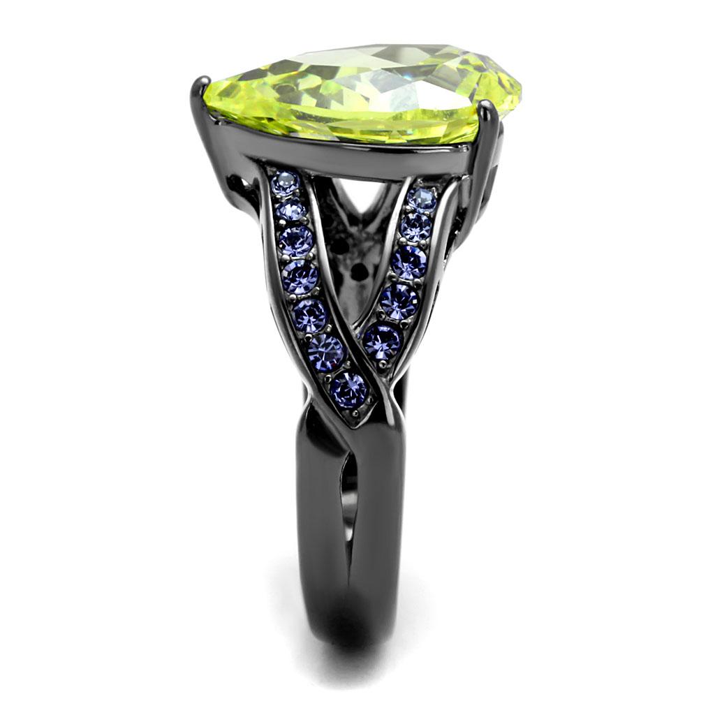 Stainless Steel Women's Ring with Apple Green Cubic Zirconia - Sleek IP Light Black Design - Jewelry & Watches - Bijou Her -  -  - 