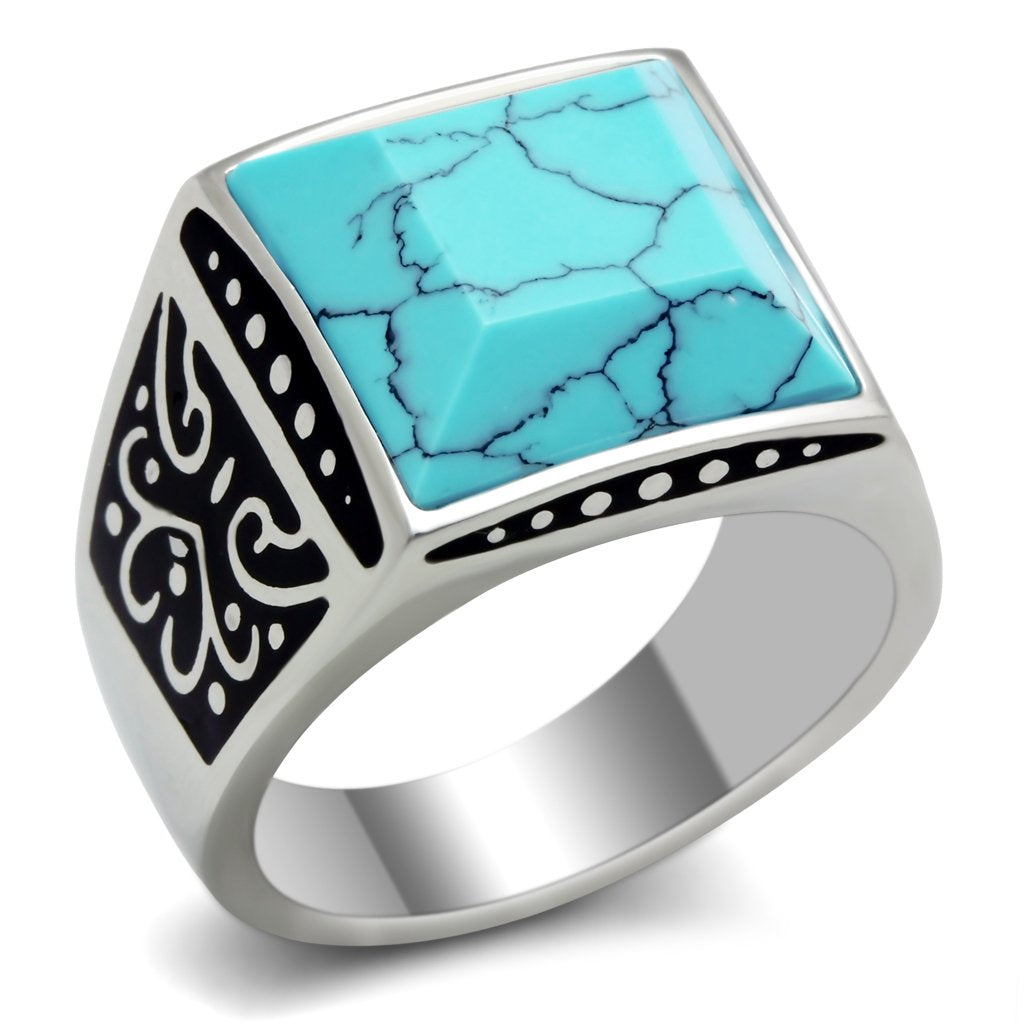 Men Stainless Steel Synthetic Turquoise Rings - Jewelry & Watches - Bijou Her -  -  - 