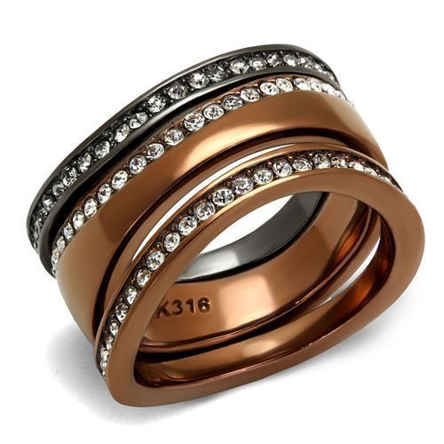 Women's Stainless Steel Ring with Synthetic Crystal and Black Diamond in IP Light Black & Coffee - Jewelry & Watches - Bijou Her -  -  - 