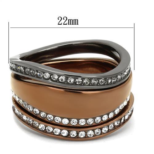 Women's Stainless Steel Ring with Synthetic Crystal and Black Diamond in IP Light Black & Coffee - Jewelry & Watches - Bijou Her -  -  - 