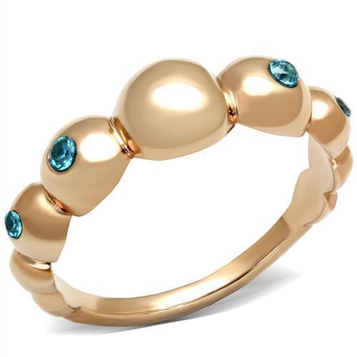 Sea Blue CZ Stainless Steel Ring - Rose Gold Plated for Women - Jewelry & Watches - Bijou Her -  -  - 