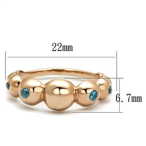 Sea Blue CZ Stainless Steel Ring - Rose Gold Plated for Women - Jewelry & Watches - Bijou Her -  -  - 