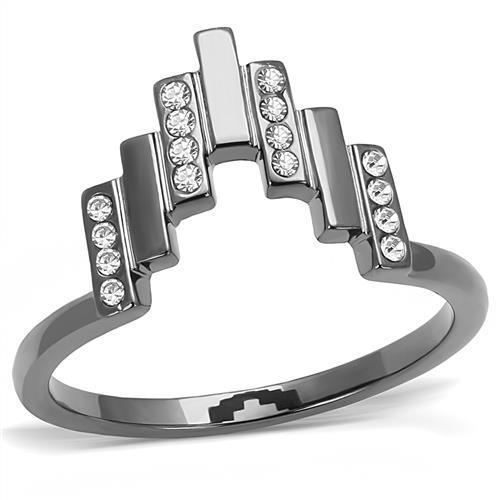 Stainless Steel Women's Rings with Synthetic Crystals - Clear and IP Light Black - Jewelry & Watches - Bijou Her -  -  - 