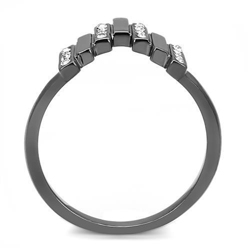 Stainless Steel Women's Rings with Synthetic Crystals - Clear and IP Light Black - Jewelry & Watches - Bijou Her -  -  - 