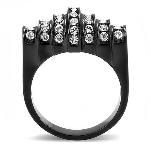 Stainless Steel Women's Ring with Black Plating and Clear Crystal - Hypoallergenic Jewelry for Women - Jewelry & Watches - Bijou Her -  -  - 