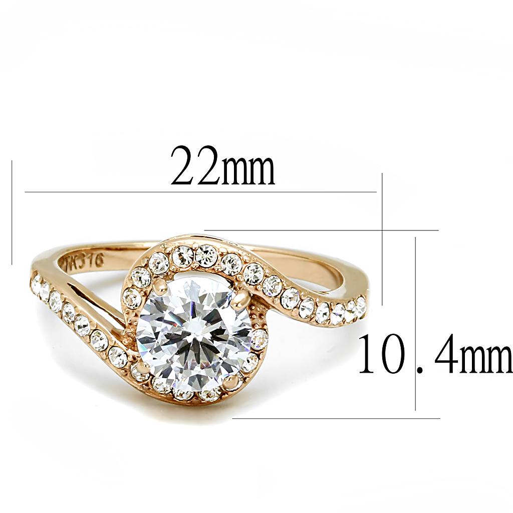 Stainless Steel Rose Gold CZ Ring for Women - Clear Round Stones - Jewelry & Watches - Bijou Her -  -  - 