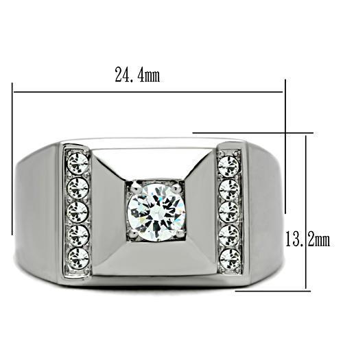 Men's Stainless Steel Ring with High Polished Finish and Clear Cubic Zirconia Stones - Jewelry & Watches - Bijou Her -  -  - 