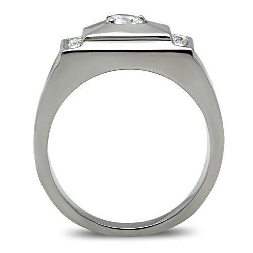 Men's Stainless Steel Ring with High Polished Finish and Clear Cubic Zirconia Stones - Jewelry & Watches - Bijou Her -  -  - 