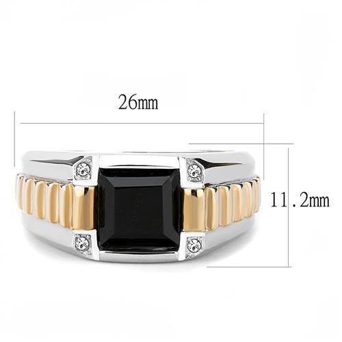 Stainless Steel Men's Two-Tone Onyx Ring - Synthetic Jet Stone Jewelry - Jewelry & Watches - Bijou Her -  -  - 